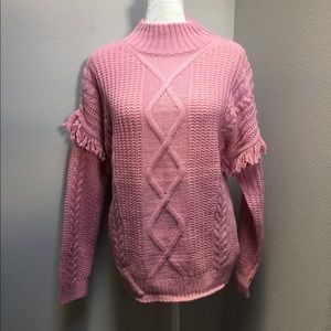 Time and Tru Sweater Chunky Rose Pink Fringe Sz S